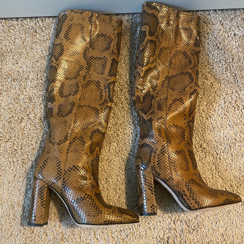 Paris Texas snake skin knee high boots